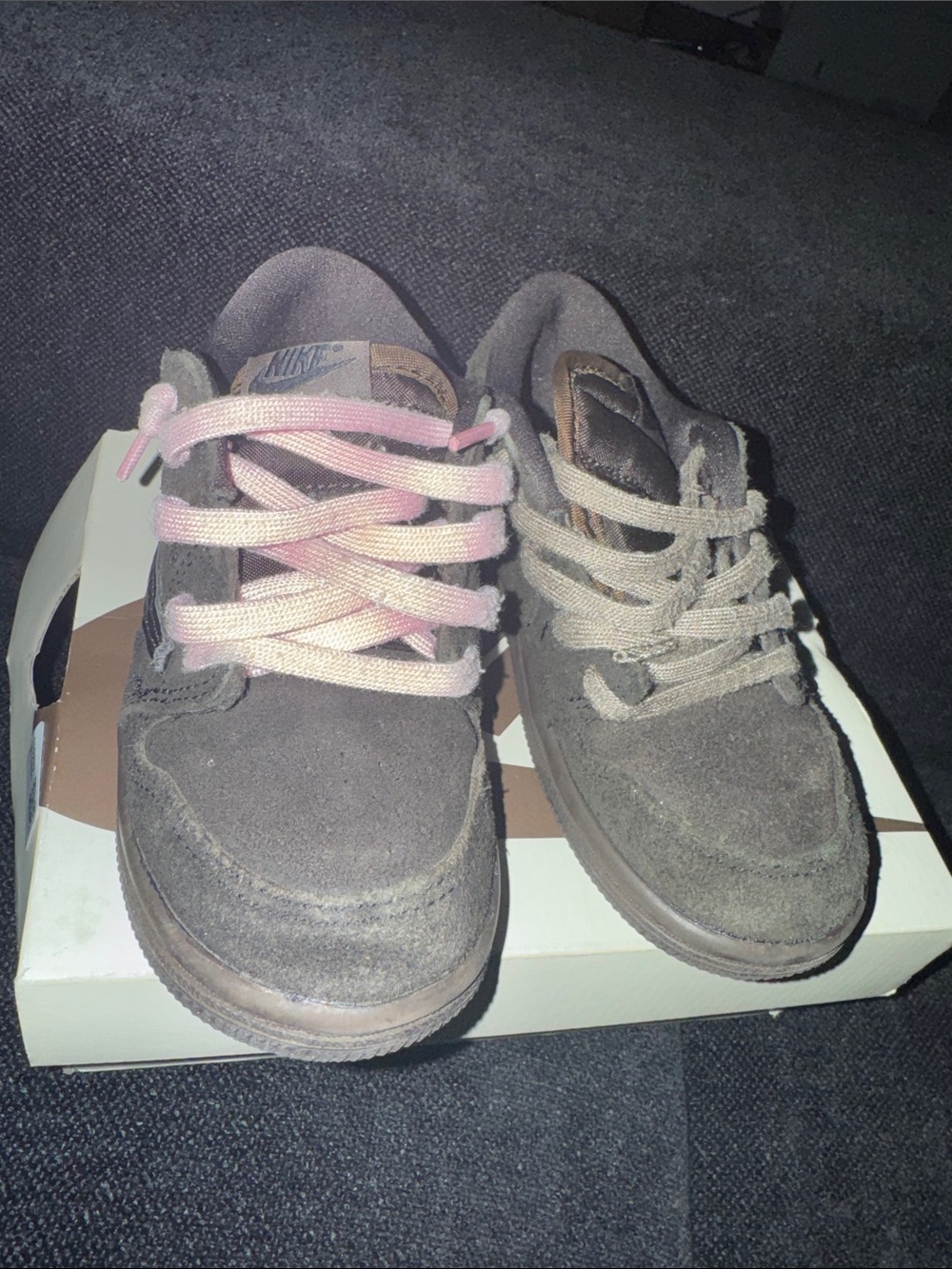 Nike Travis Scott’s Kids' Suede Sneakers in Brown with Pink Accent
